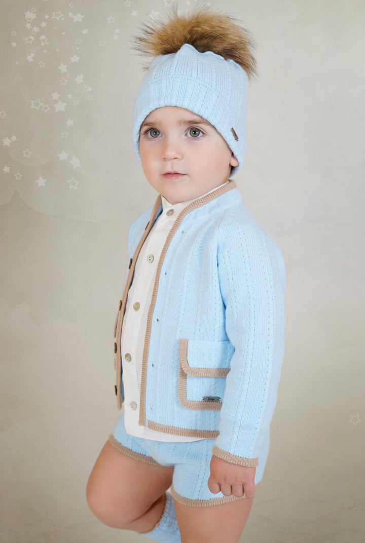 Rahigo "Henry" Baby Blue & Camel Cardigan, Shirt & Shorts - Millie and John