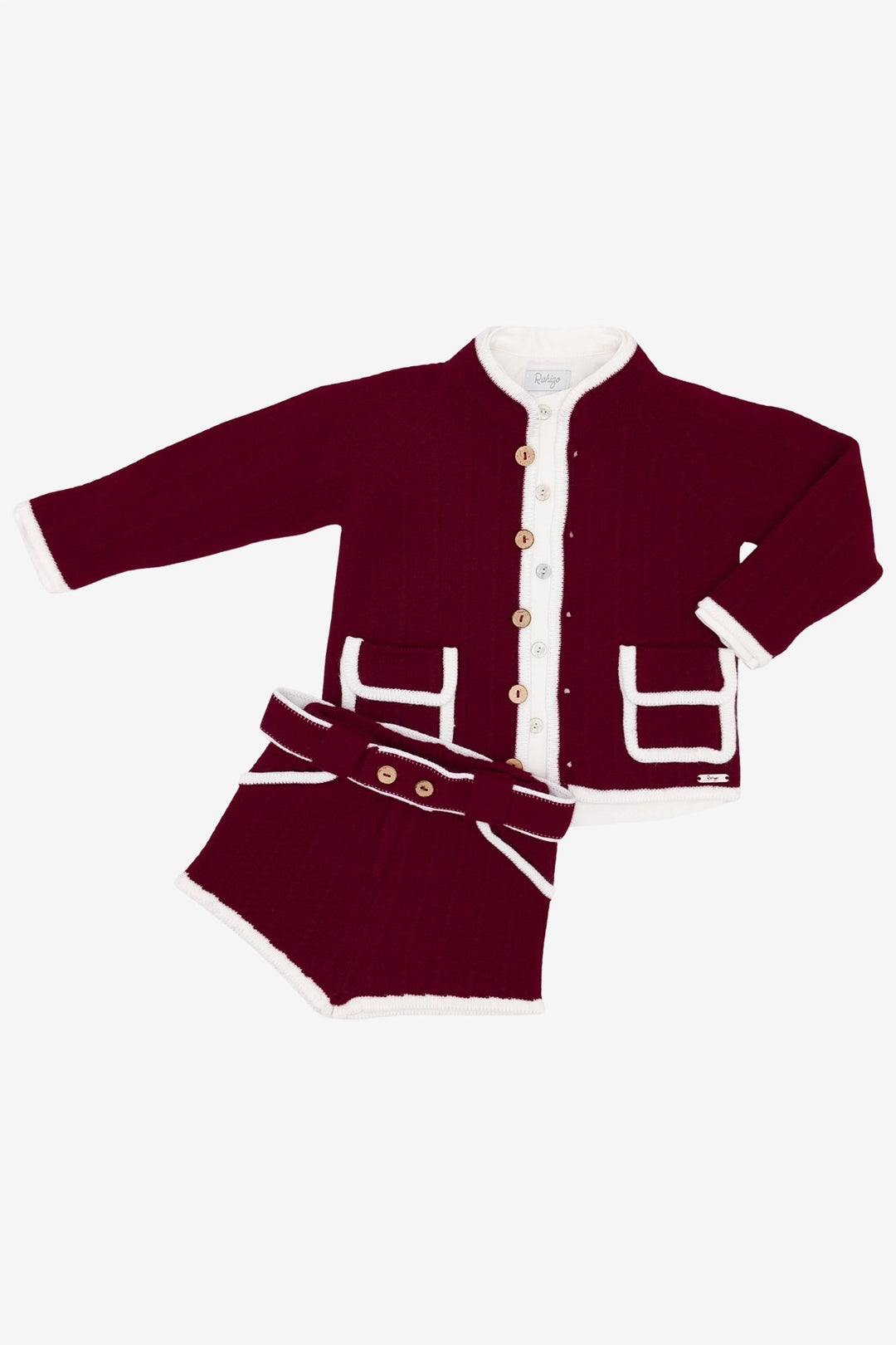 Rahigo "Henry" Burgundy & White Cardigan, Shirt & Shorts - Millie and John