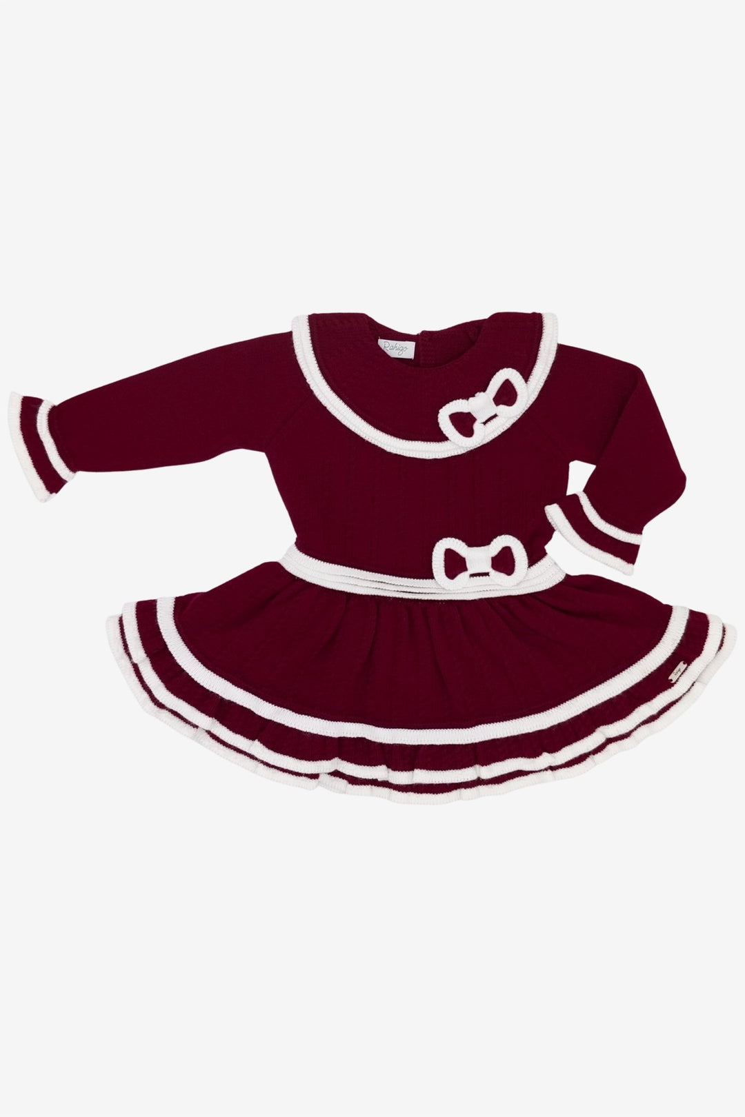 Rahigo "Isabelle" Burgundy & White Knitted Drop Waist Dress - Millie and John