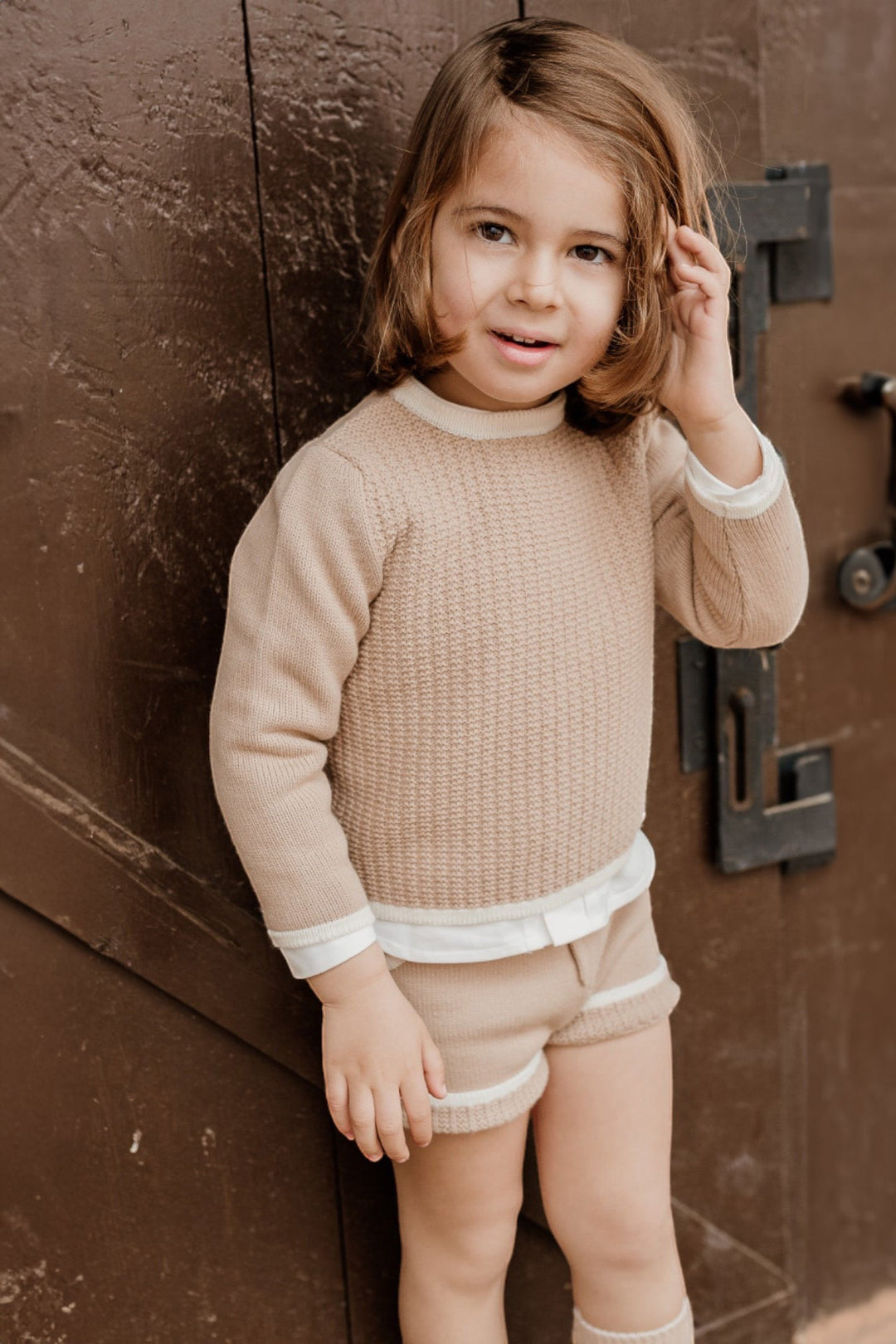 Rahigo "Laiken" Camel & Cream Knit Jumper & Shorts - Millie and John