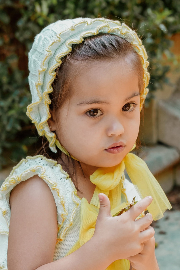 Rahigo Mint & Lemon Tulle Bow Bonnet - Millie and John