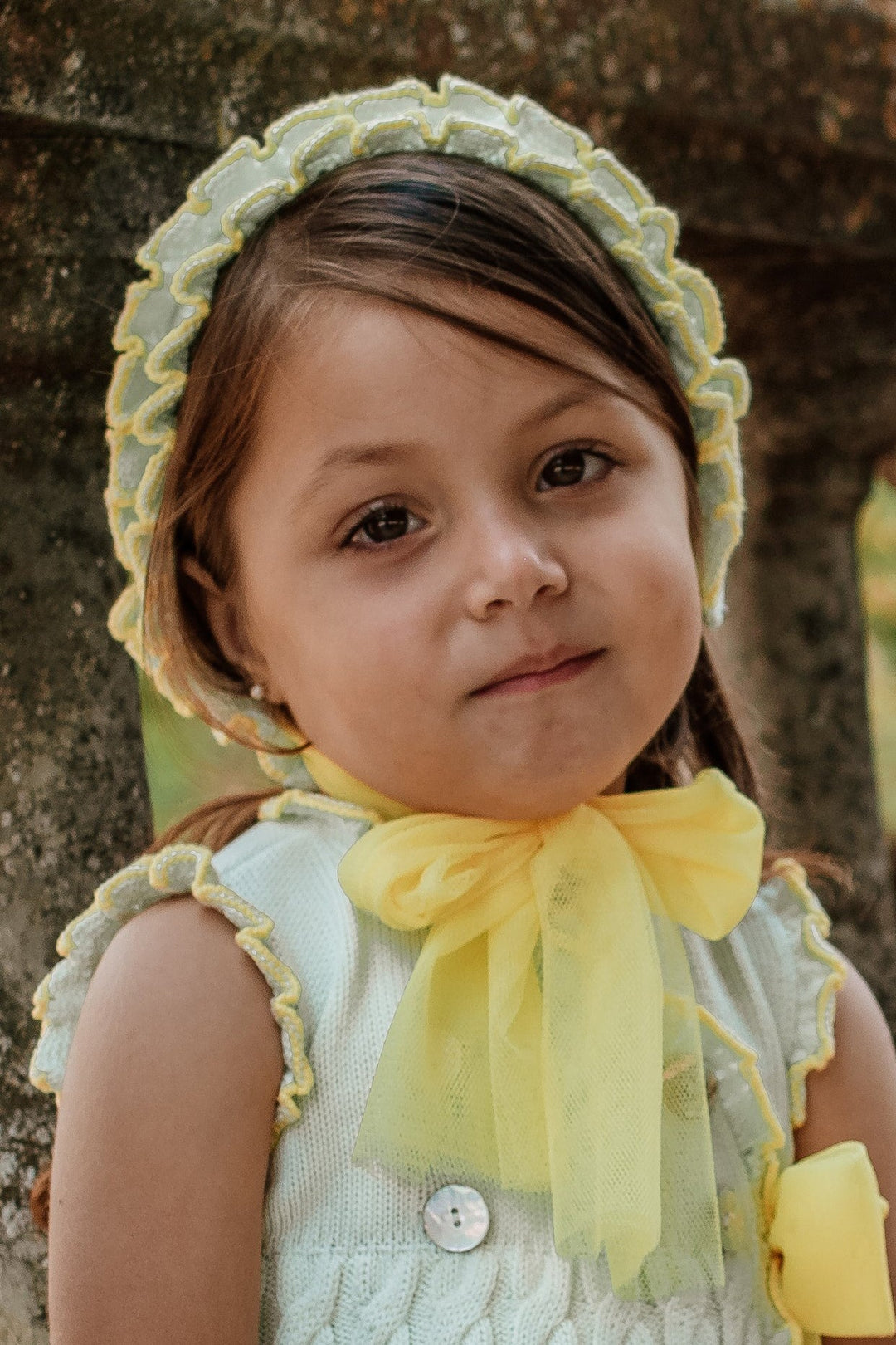 Rahigo Mint & Lemon Tulle Bow Bonnet - Millie and John