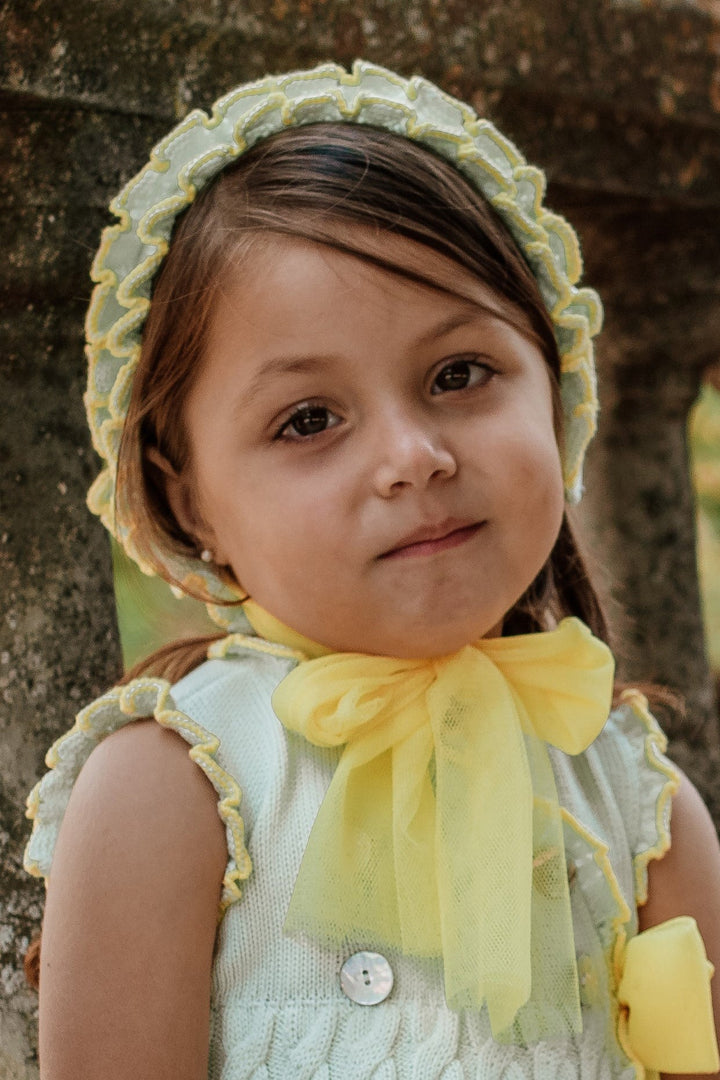 Rahigo Mint & Lemon Tulle Bow Bonnet - Millie and John