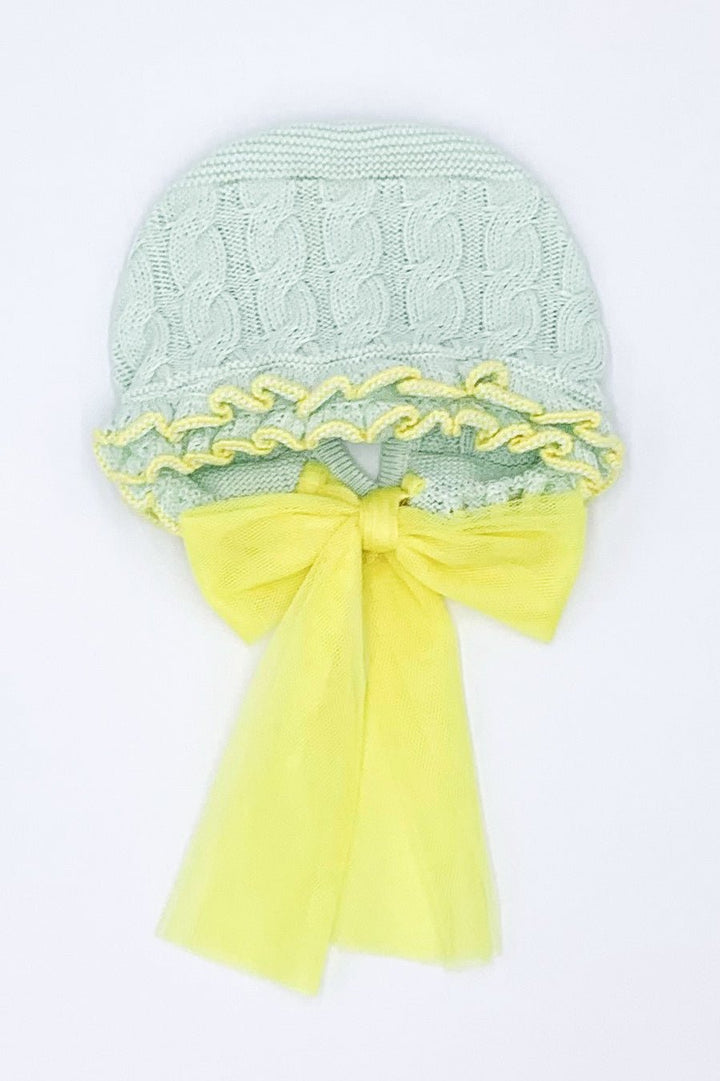 Rahigo Mint & Lemon Tulle Bow Bonnet - Millie and John