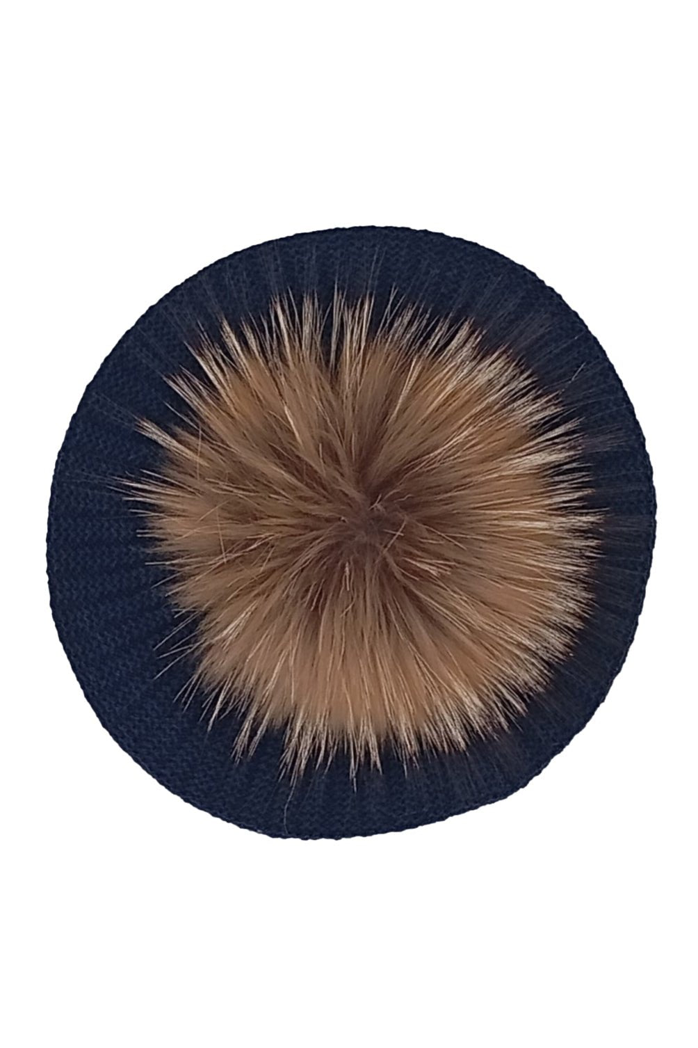 Rahigo Navy Knit Faux Fur Pom Pom Beret - Millie and John