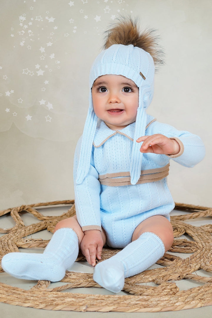 Rahigo "Oliver" Baby Blue & Camel Knitted Romper - Millie and John