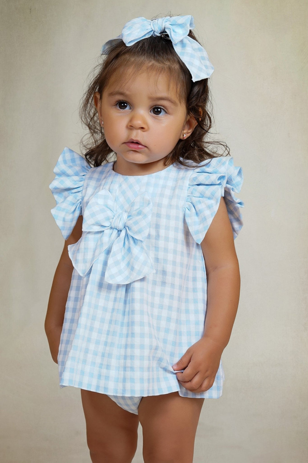 SS26 Rahigo | Baby Blue Gingham Dress & Bloomers Millie and John SS26 Rahigo | Baby Blue Gingham Dress & Bloomers Millie and John