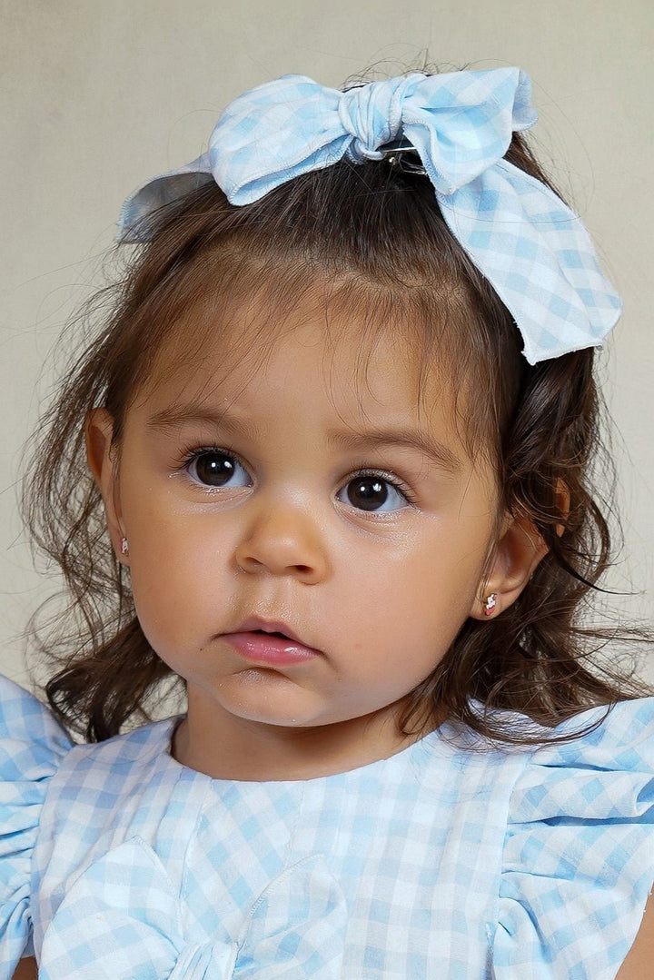 Rahigo PREORDER 🛑 Baby Blue Gingham Hair Bow - Millie and John