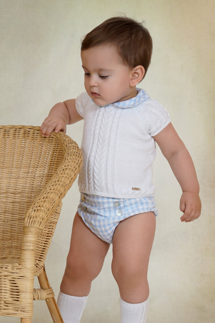 Rahigo PREORDER 🛑 Baby Blue Gingham Knit Top & Jam Pants - Millie and John