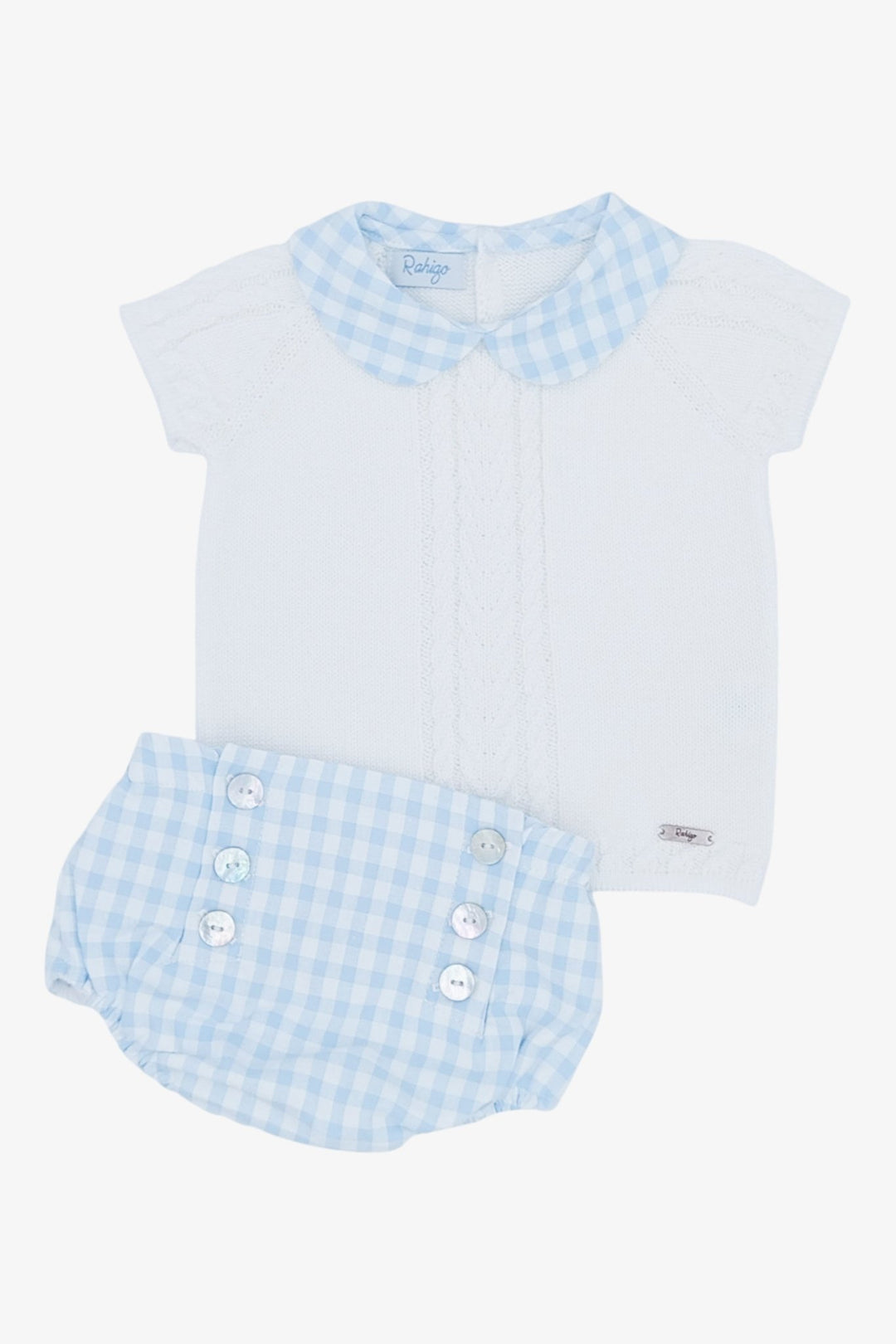 Rahigo PREORDER 🛑 Baby Blue Gingham Knit Top & Jam Pants - Millie and John
