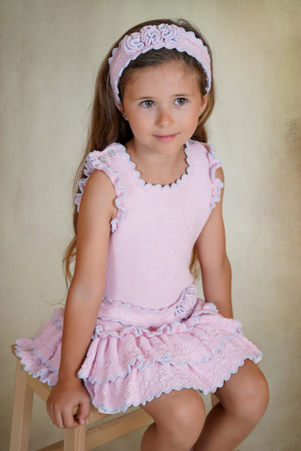 Rahigo PREORDER 🛑 Baby Pink & Blue Knit Drop Waist Dress - Millie and John