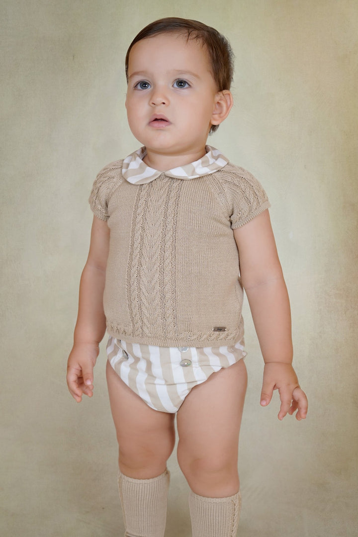 Rahigo PREORDER 🛑 Beige & White Striped Knit Top & Jam Pants - Millie and John