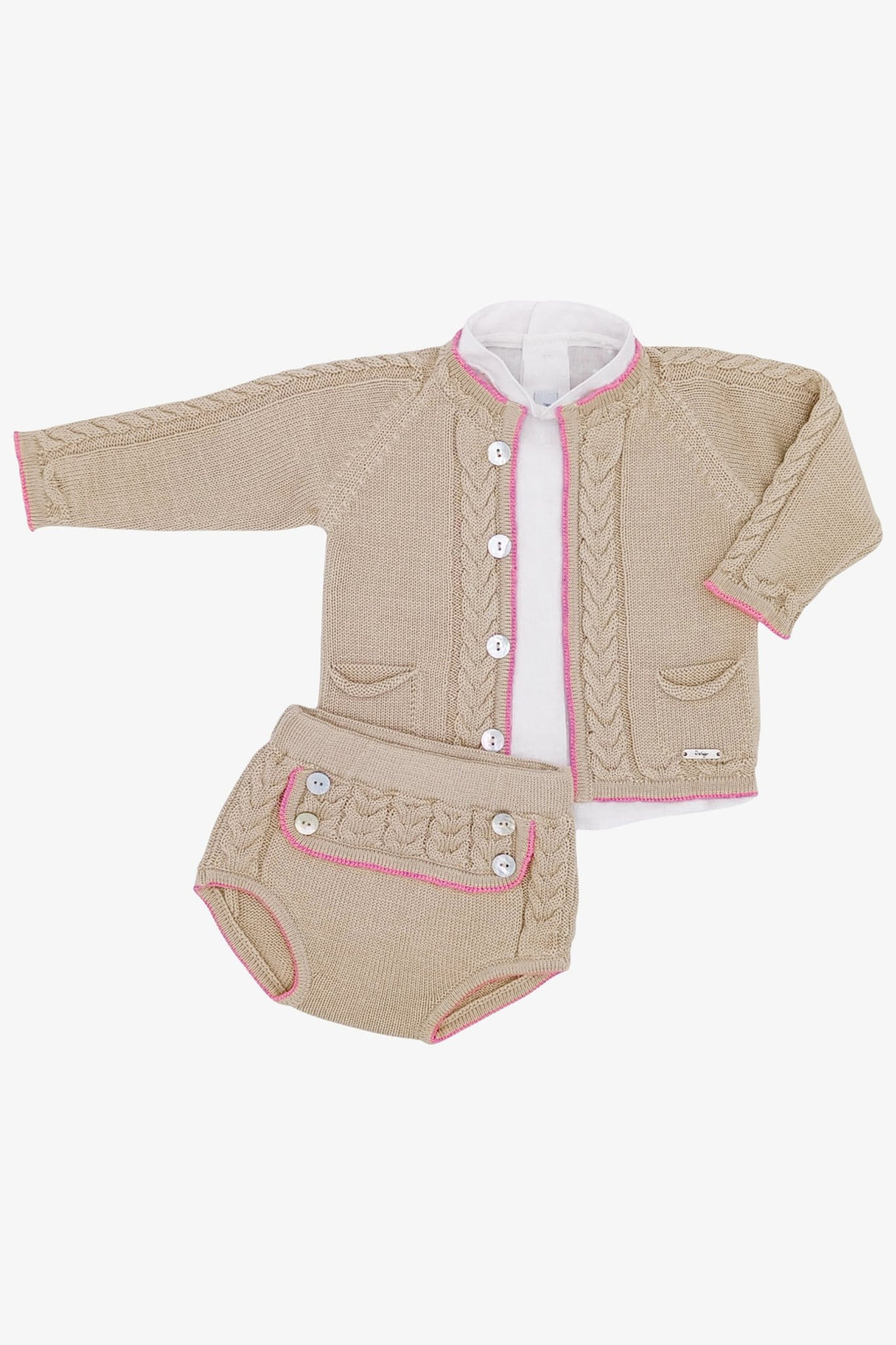 Rahigo "Rafael" Camel & Fuchsia Knit Cardigan, Shirt & Jam Pants - Millie and John