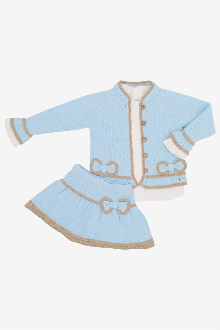 Rahigo "Sophie" Baby Blue & Camel Cardigan, Blouse & Skort - Millie and John