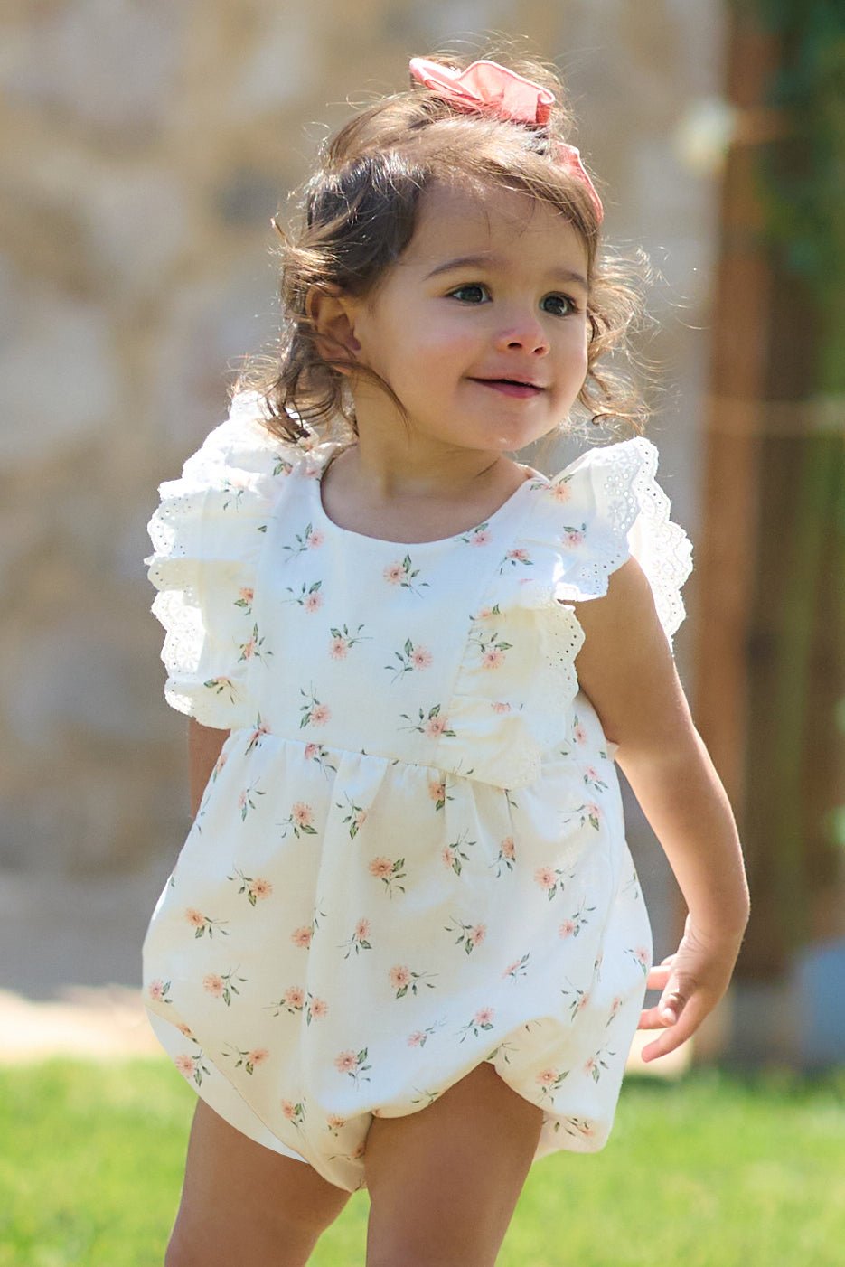 Rapife "Adira" Ivory & Peach Floral Romper - Millie and John