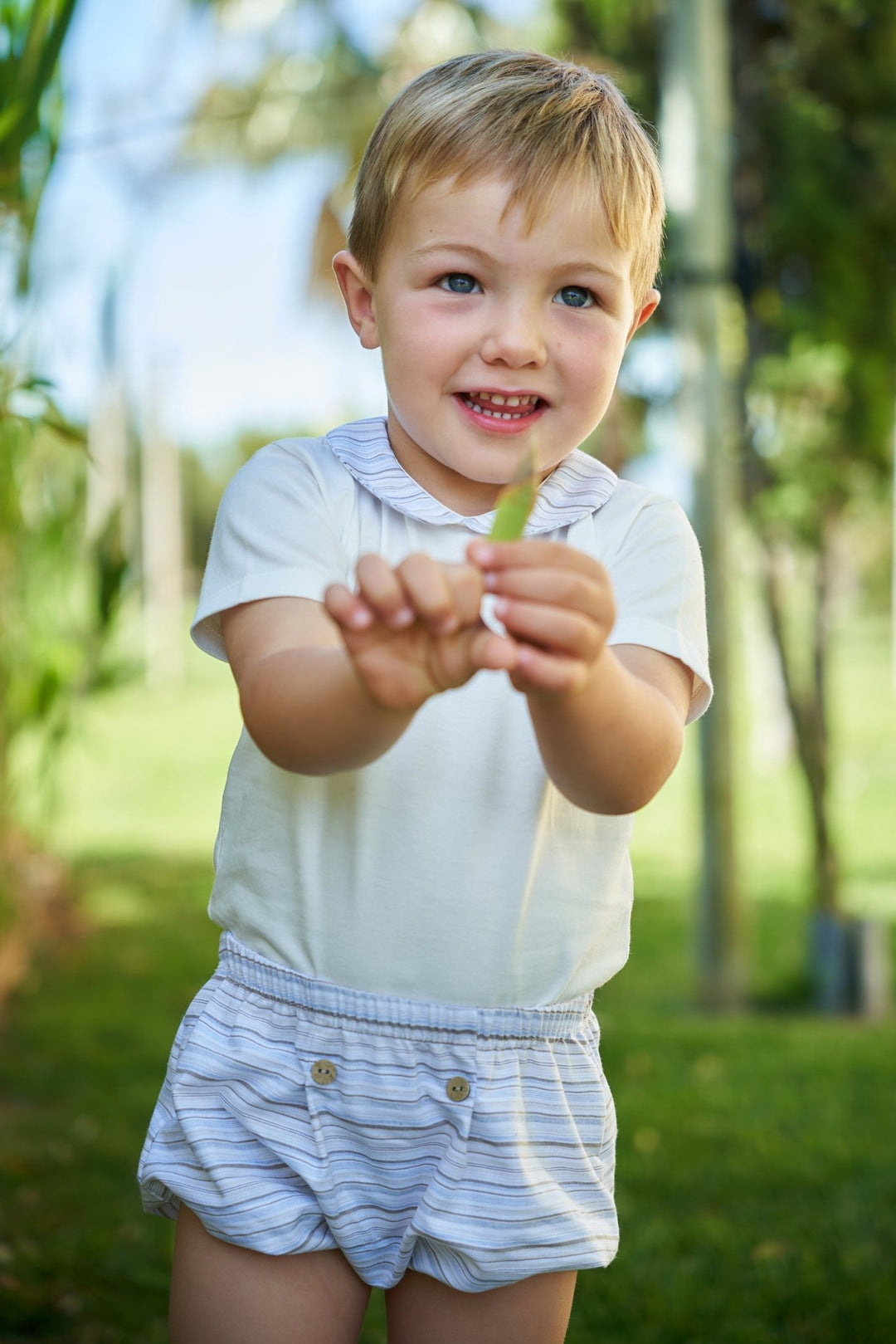 Rapife "Alexander" Bodysuit & Pale Blue & Beige Stripe Jam Pants - Millie and John