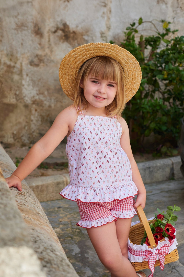Rapife "Alma" Red Floral Blouse &amp; Gingham Shorts - Millie and John