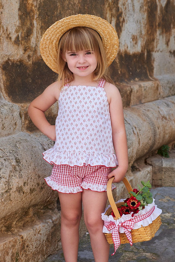 Rapife "Alma" Red Floral Blouse &amp; Gingham Shorts - Millie and John