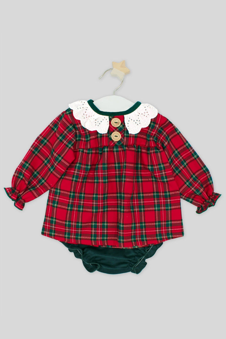 Rapife "Ana" Red Tartan Broderie Anglaise Dress & Bloomers - Millie and John