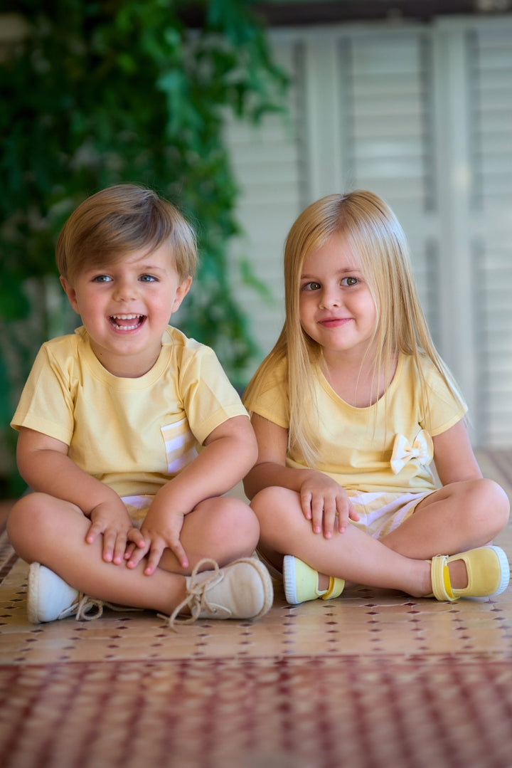 Rapife "Arianna" Pale Yellow Stripe T-Shirt & Shorts - Millie and John
