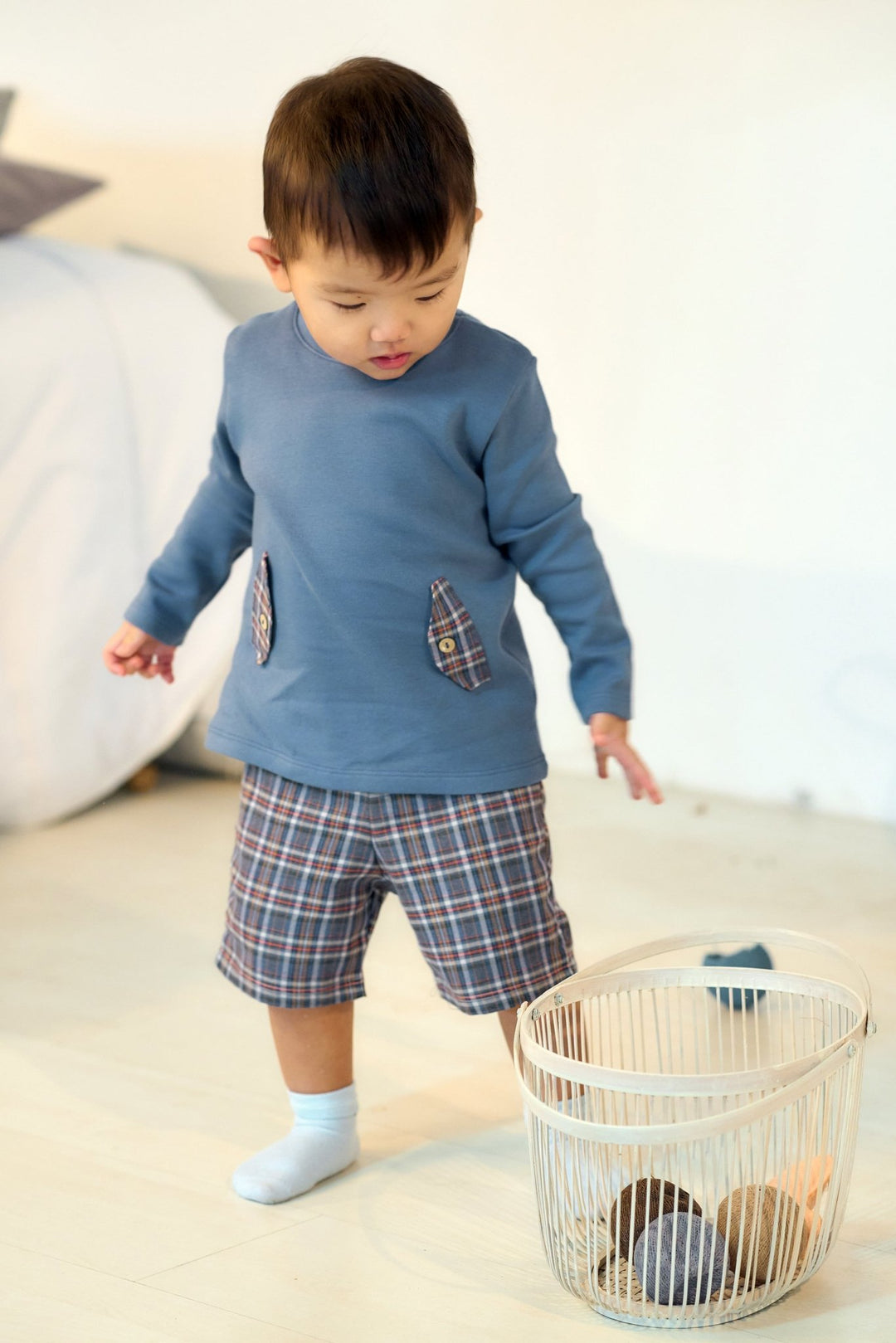 Rapife "Ashton" Dusky Blue Top & Tartan Shorts - Millie and John