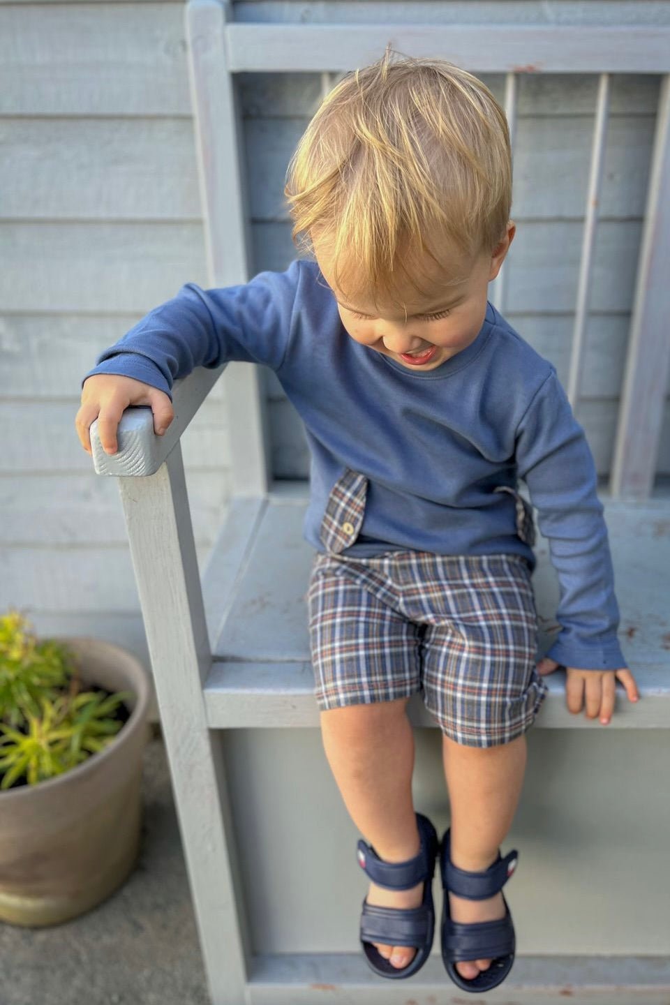 Rapife "Ashton" Dusky Blue Top & Tartan Shorts - Millie and John