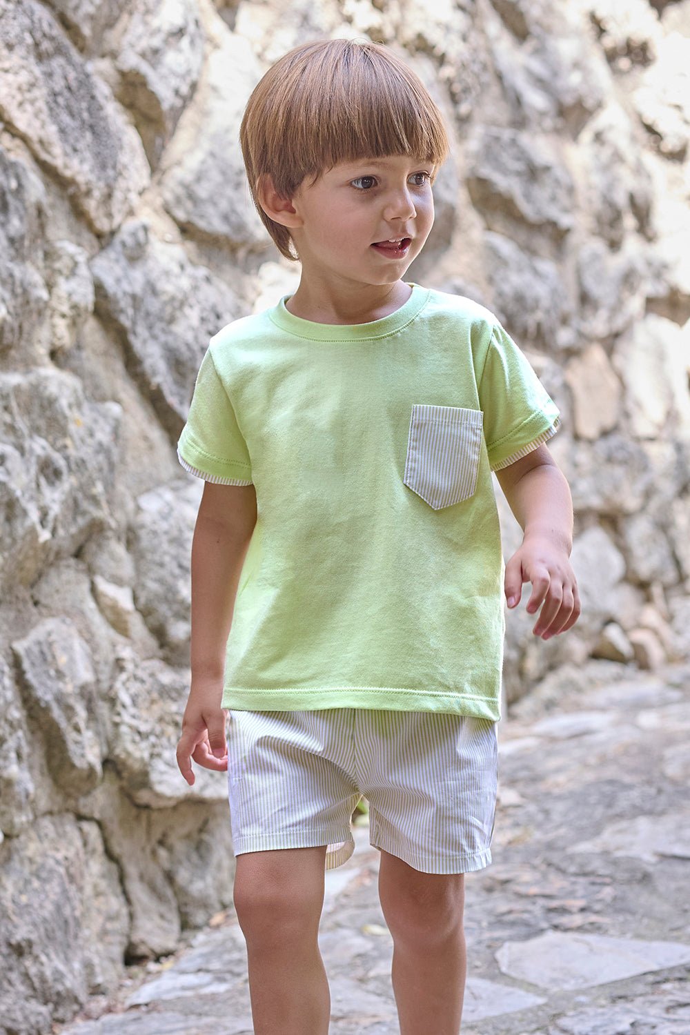 Rapife "Basil" Lime Green Striped T-Shirt &amp; Shorts - Millie and John