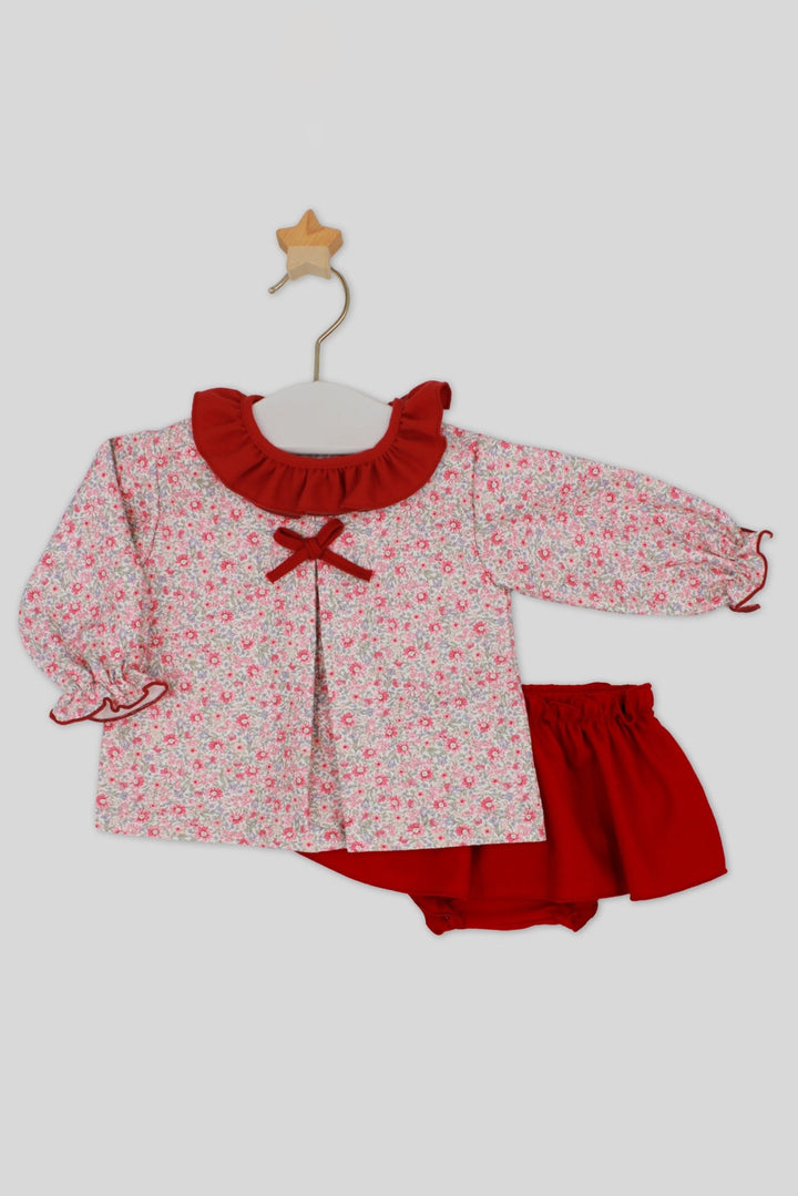 Rapife "Beatriz" Burgundy Vintage Floral Blouse &amp; Skort - Millie and John