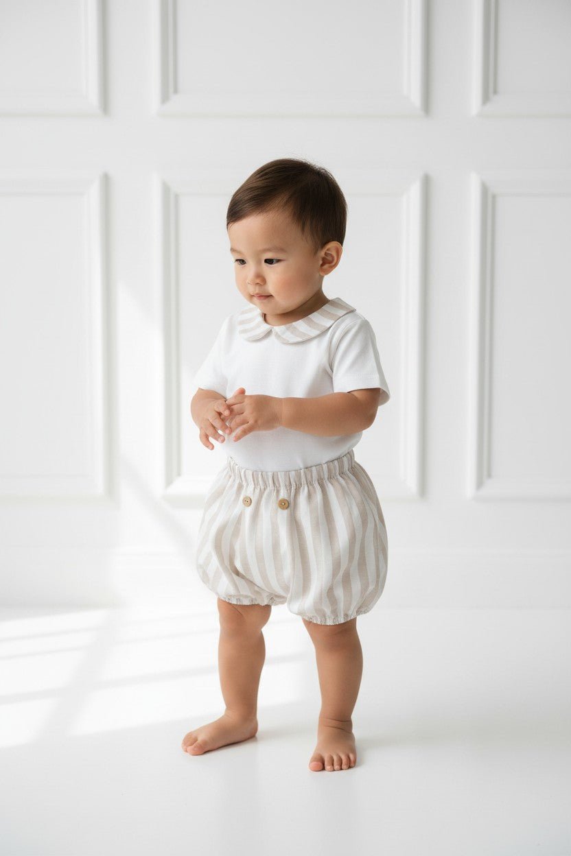 Rapife "Bran" Beige Stripe Bodysuit &amp; Jam Pants - Millie and John