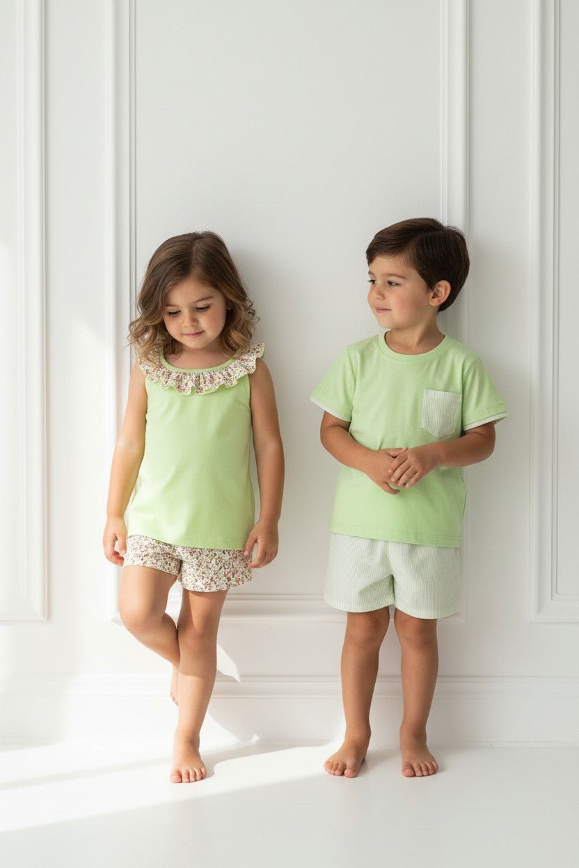 Rapife "Clover" Lime Green Floral Top & Shorts - Millie and John