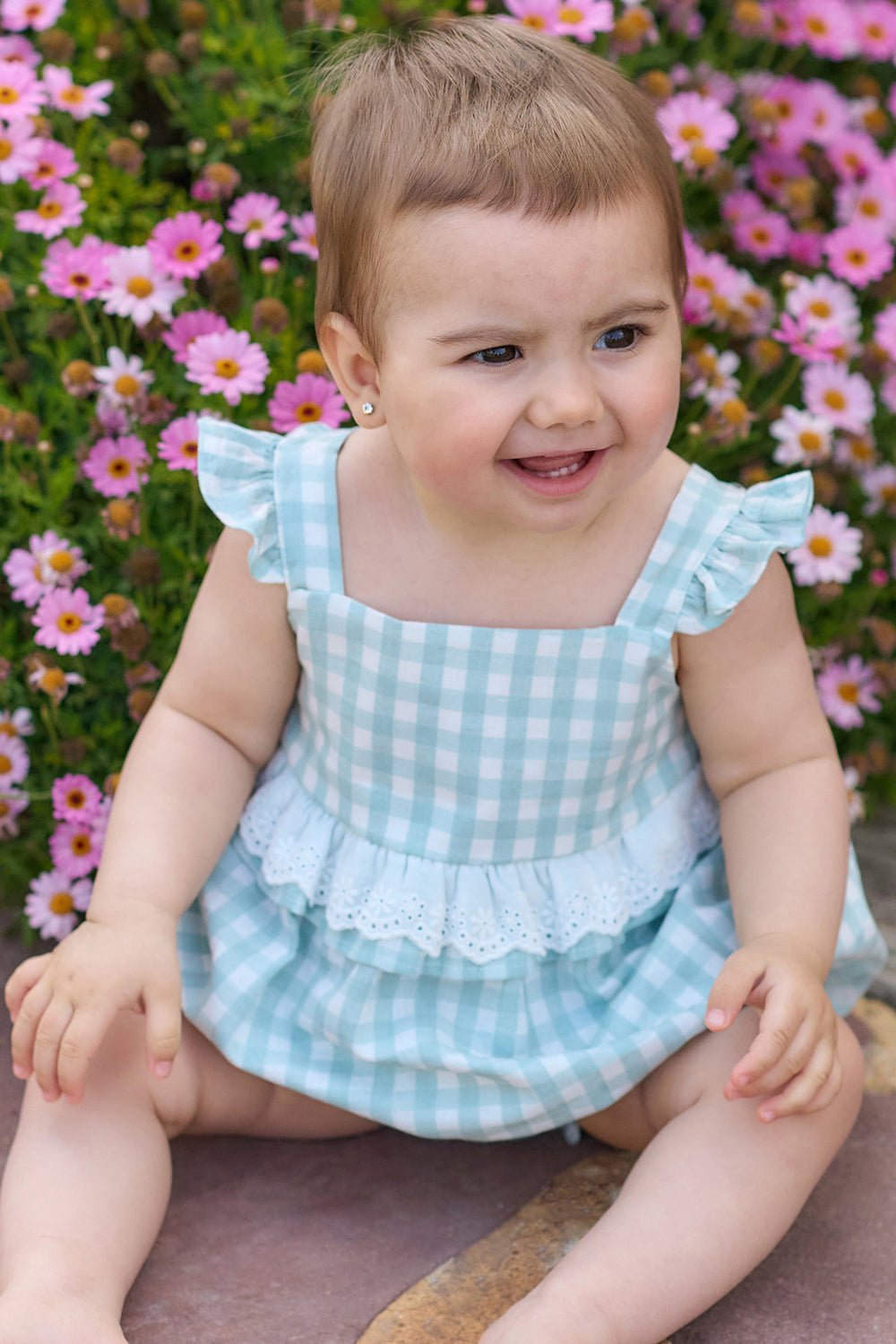 Rapife "Dahlia" Sage Green Gingham Broderie Anglaise Shortie - Millie and John