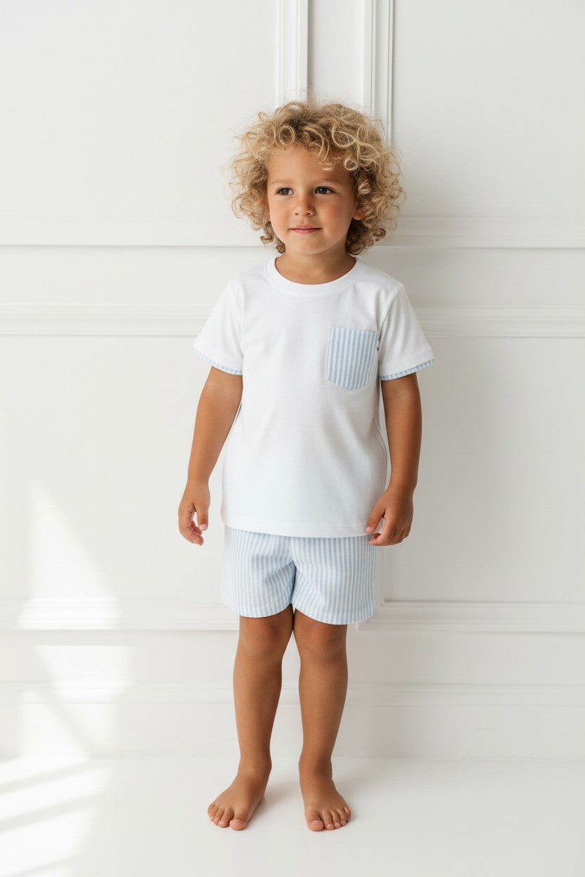 Rapife "Dylan" Baby Blue Stripe T-Shirt & Shorts - Millie and John
