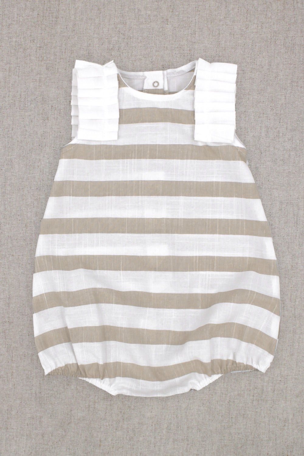 Rapife "Ella" Beige Striped Ruffle Romper - Millie and John