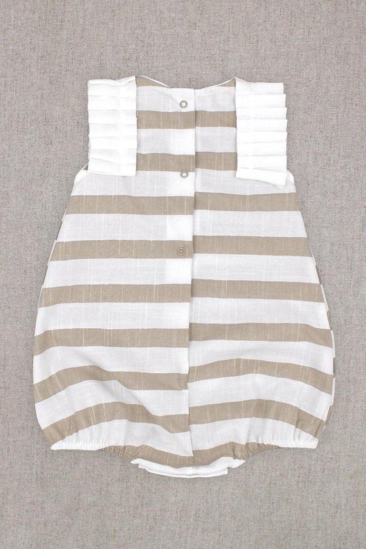 Rapife "Ella" Beige Striped Ruffle Romper - Millie and John