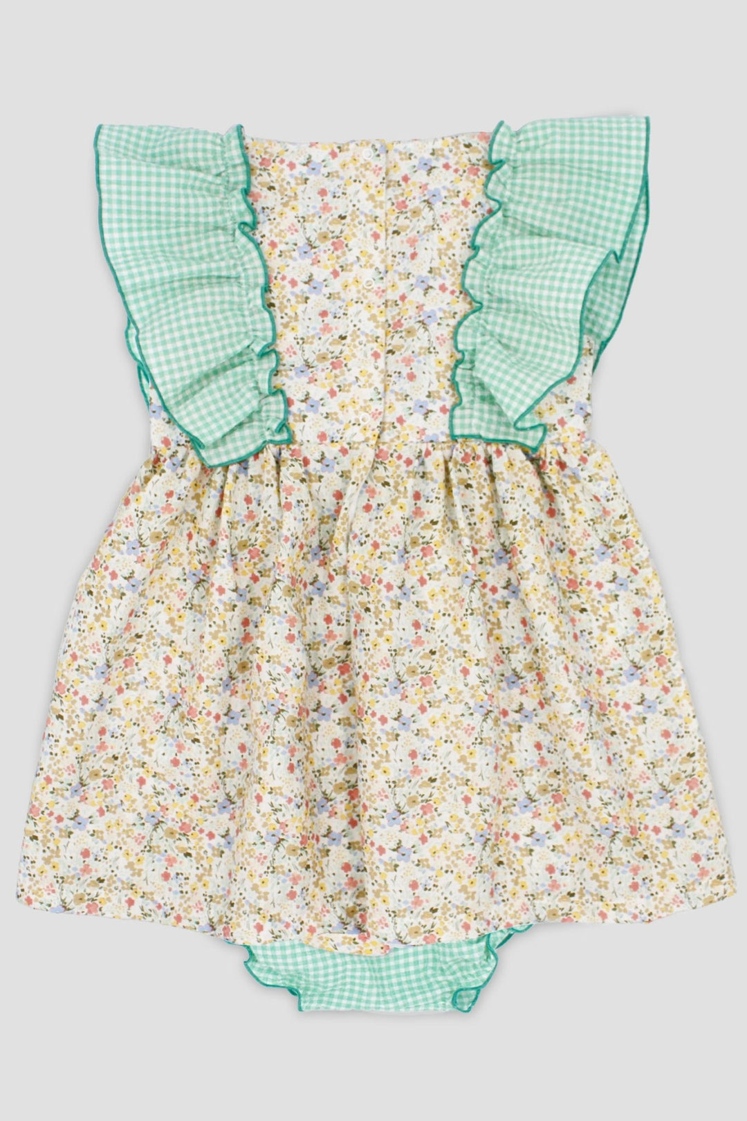 Rapife "Elodie" Apple Green Gingham Floral Dress & Bloomers - Millie and John