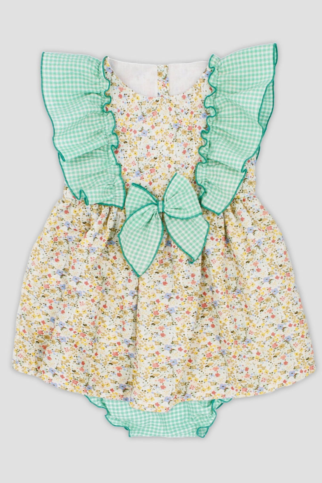 Rapife "Elodie" Apple Green Gingham Floral Dress & Bloomers - Millie and John