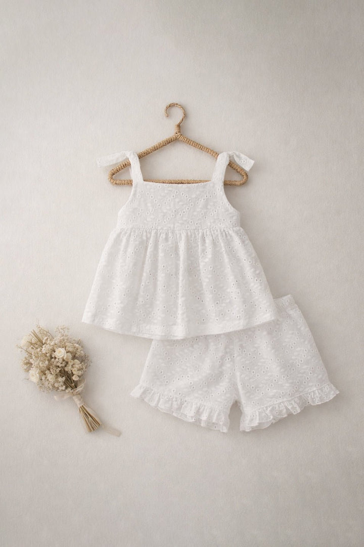 Rapife "Evelyn" White Broderie Anglaise Top &amp; Shorts - Millie and John