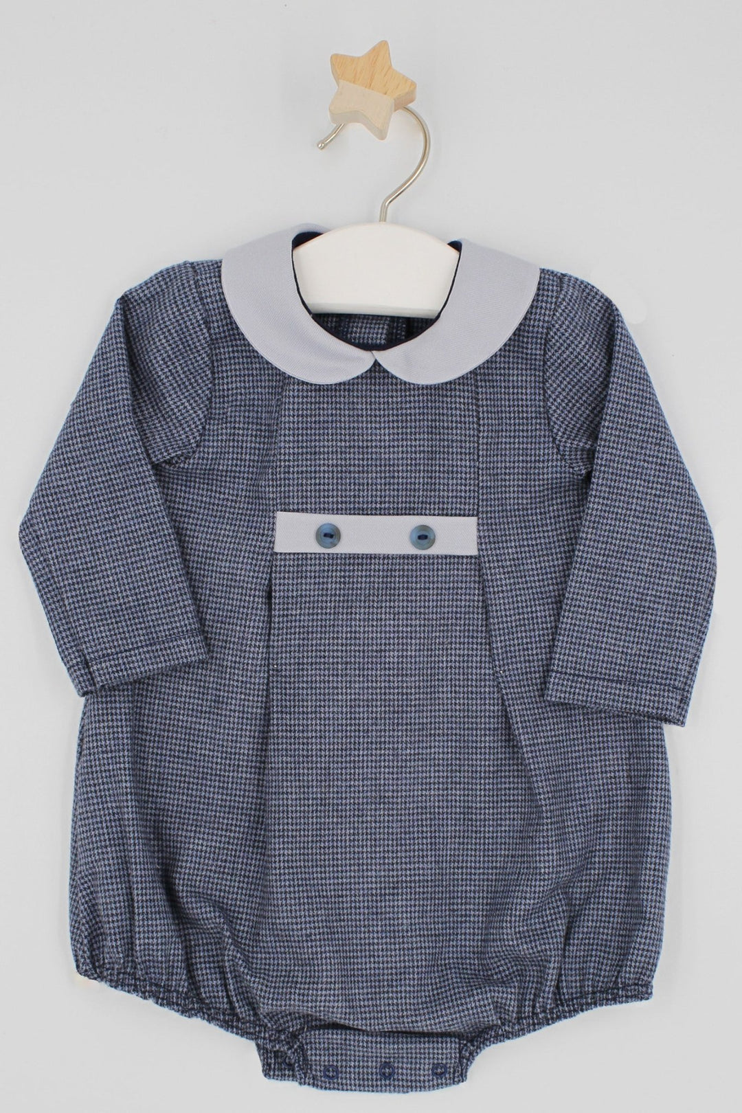 Rapife "Felix" Dusky Blue Houndstooth Romper - Millie and John