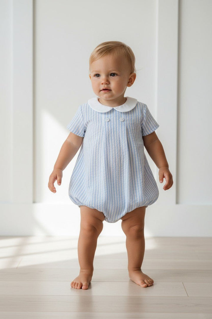 Rapife "Flynn" Baby Blue Stripe Romper - Millie and John