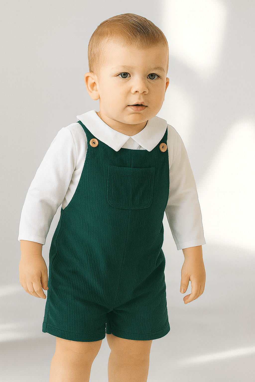 Rapife "Gabriel" Bodysuit & Bottle Green Cord Dungaree Romper - Millie and John