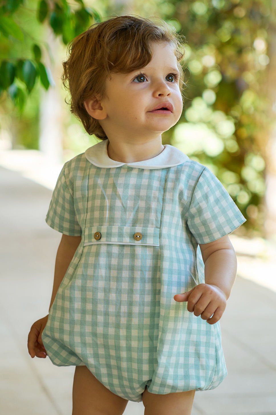 Rapife "Griffin" Sage Green Gingham Romper - Millie and John