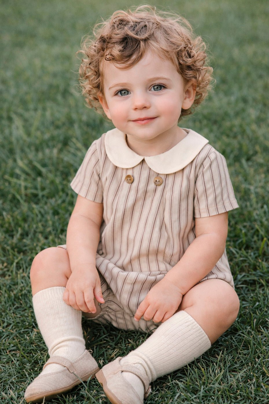 Rapife "Isaac" Stone & Brown Stripe Romper - Millie and John