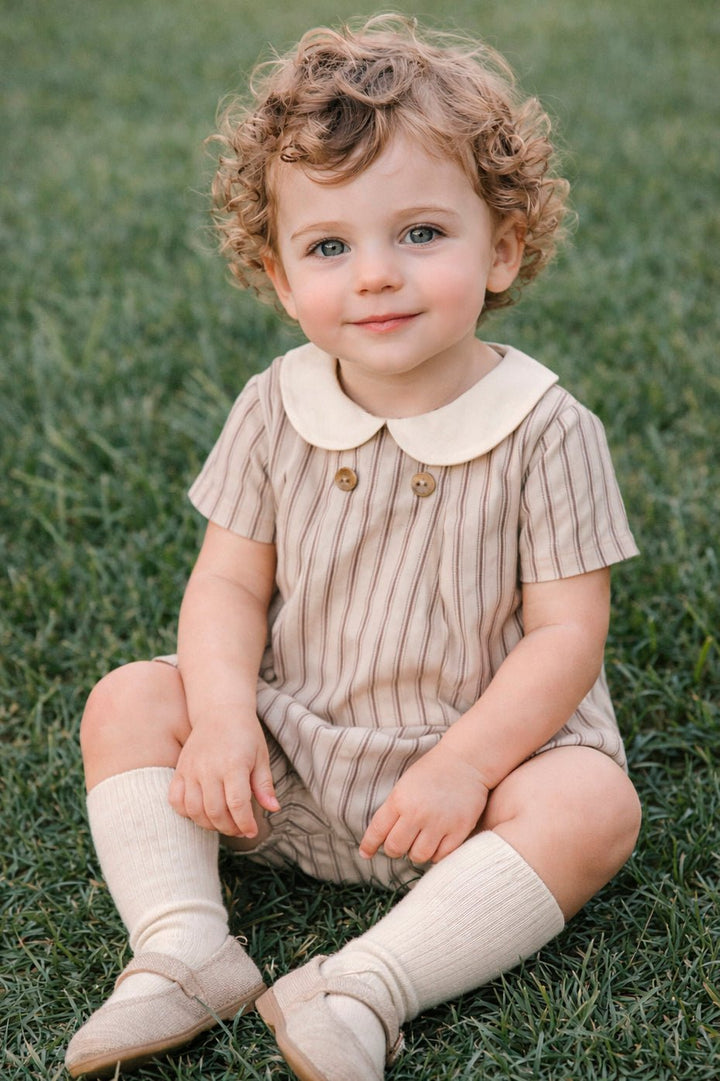 Rapife "Isaac" Stone &amp; Brown Stripe Romper - Millie and John