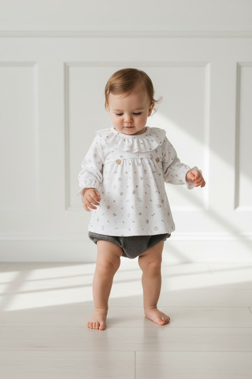 Rapife "Ivy" Grey Fairground Print Blouse & Bloomers - Millie and John