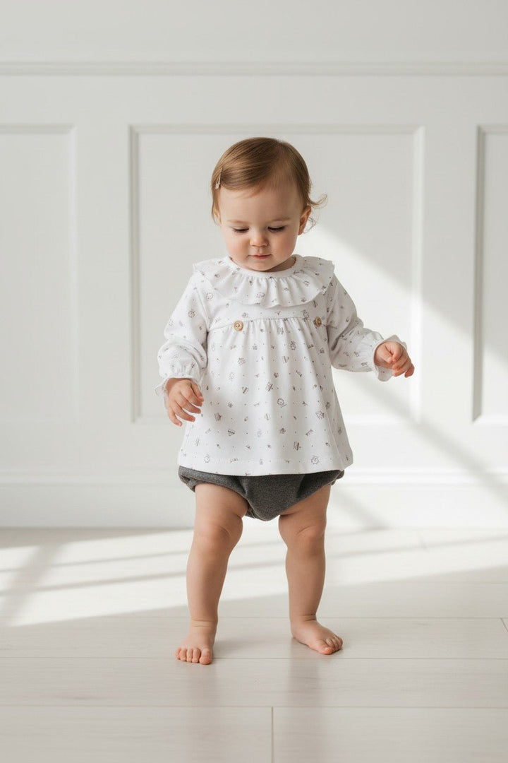 Rapife "Ivy" Grey Fairground Print Blouse &amp; Bloomers - Millie and John