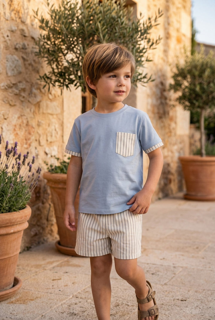 Rapife "Jacob" Pale Blue Stripe T-Shirt &amp; Shorts - Millie and John