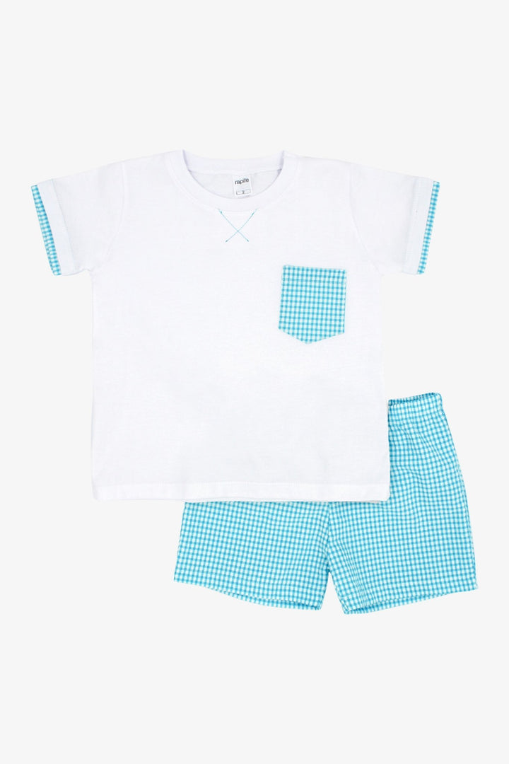 Rapife "Jude" Turquoise Gingham T-Shirt &amp; Shorts - Millie and John