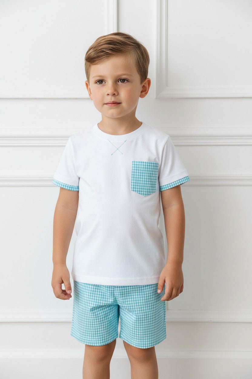 Rapife "Jude" Turquoise Gingham T-Shirt & Shorts - Millie and John