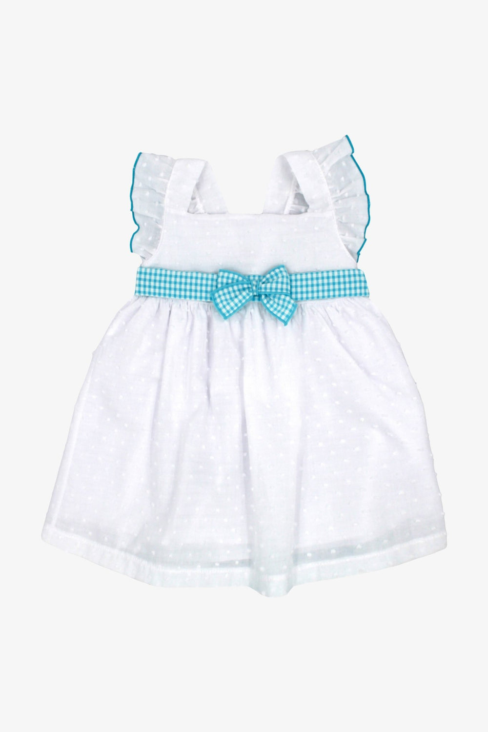 Rapife "Livvy" White Plumeti Dot Turquoise Gingham Dress - Millie and John