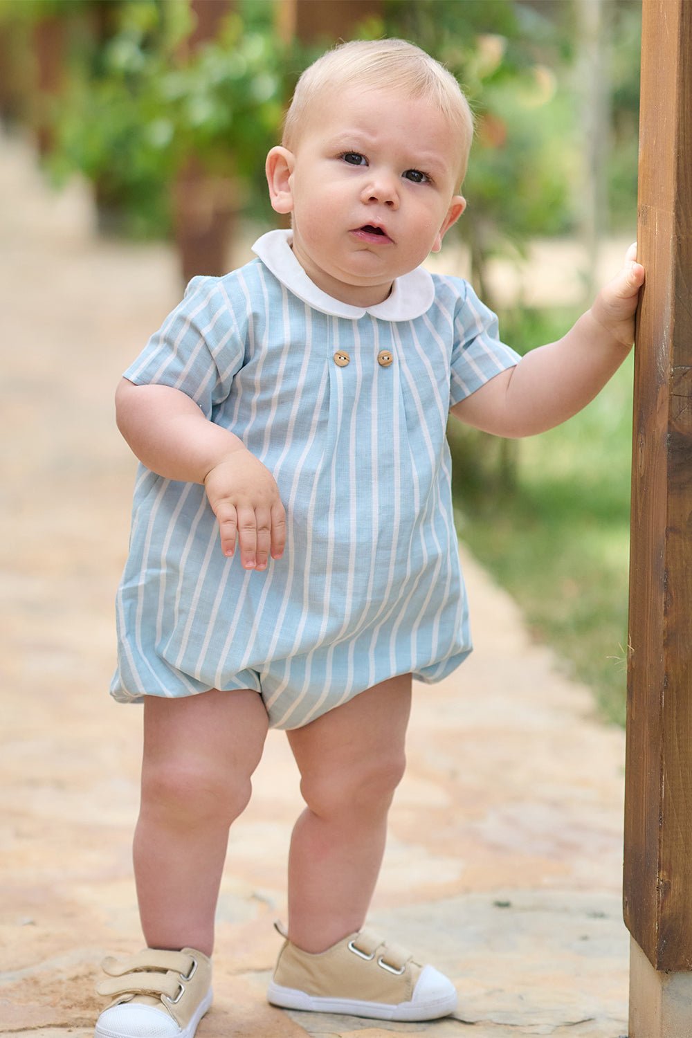 Rapife "Luca" Light Teal Striped Romper - Millie and John